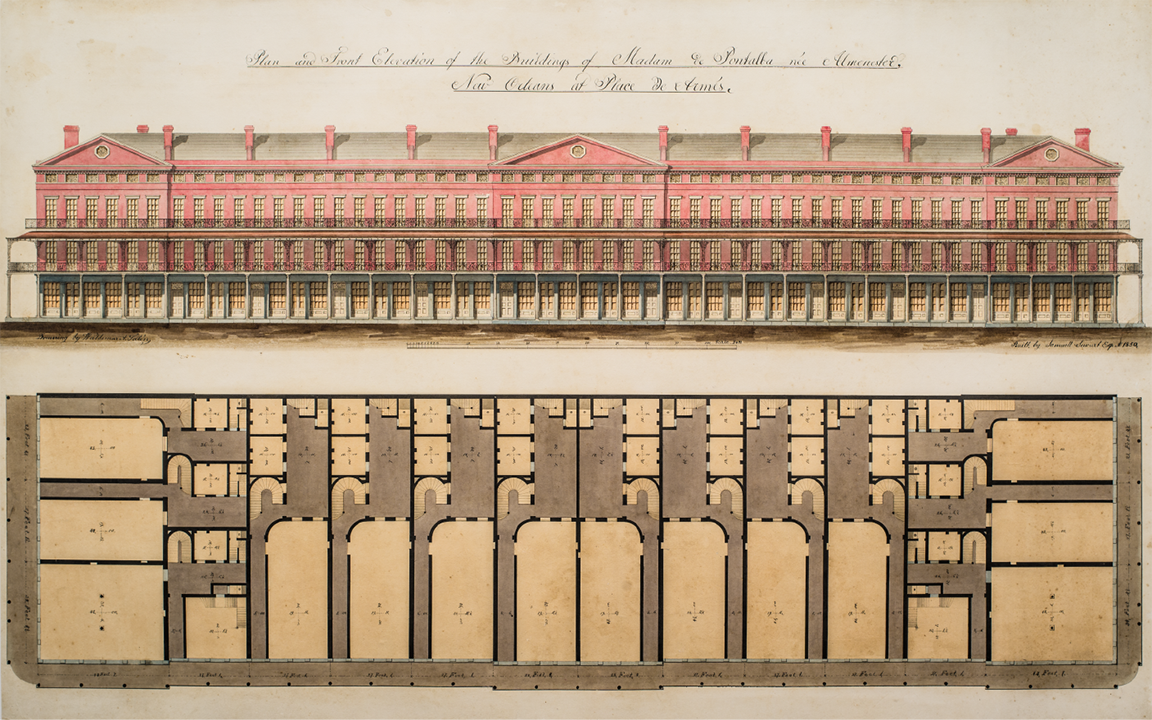 Architectural Elevation and Floorplan of the Lower Pontalba