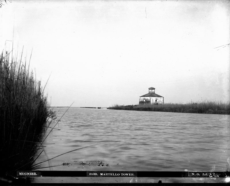 Martello Tower, Bayou Dupre, Lake Borgne. George François Mugnier, c. 1885. Collodion on glass plate, 8 x 10 inches. Louisiana State Museum 09813.0152.