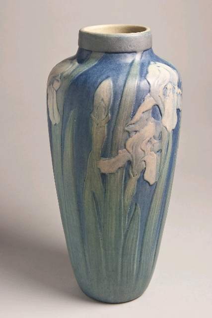 Vase, Iris. Anna Frances Simpson, decorator. Joseph Meyer, potter. Newcomb Pottery, 1922. Earthenware. Louisiana State Museum 1975.001.3.