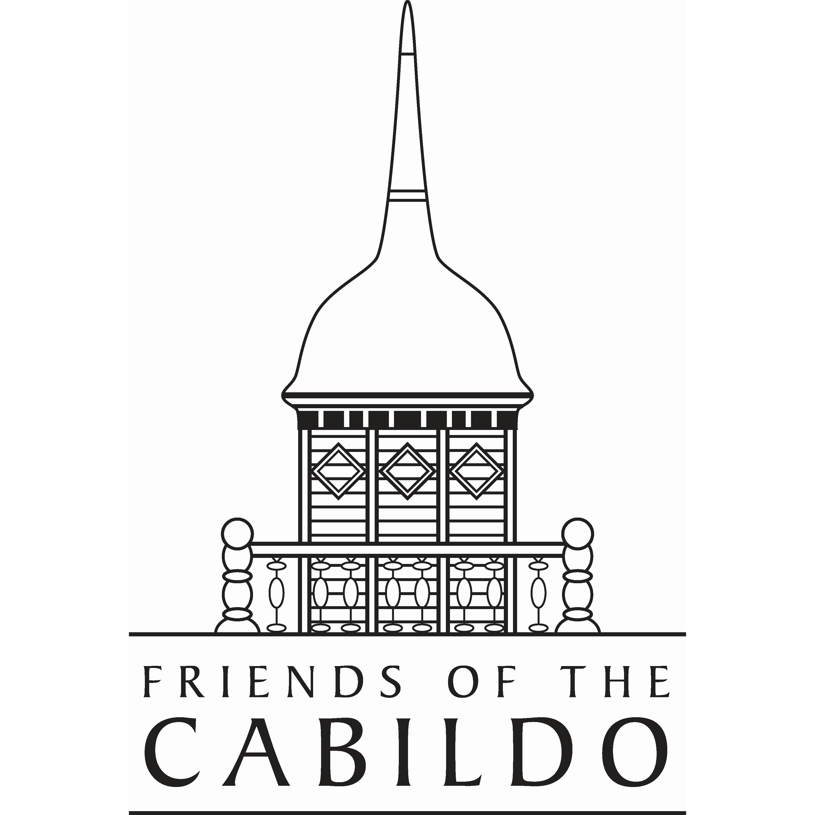 Friends of the Cabildo logo featuring a line-art illustration of the Cabildo’s distinctive cupola with decorative railings, above the organization’s name in serif lettering