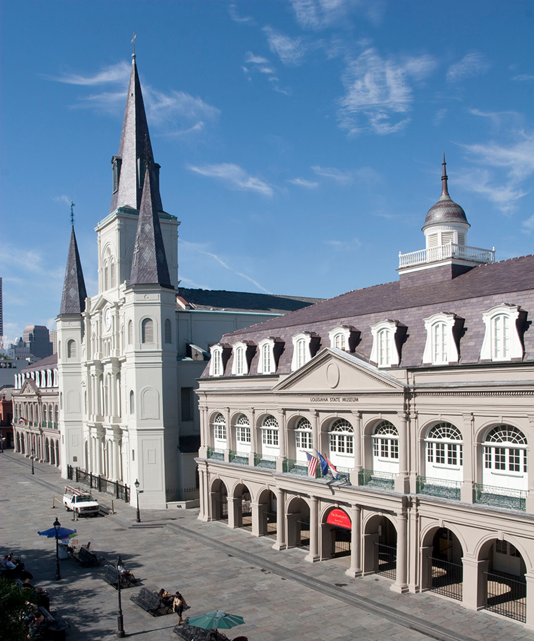 Louisiana State Museums' The Presbytère sits majestically alongside the St. Louis Cathedral in Jackson Square