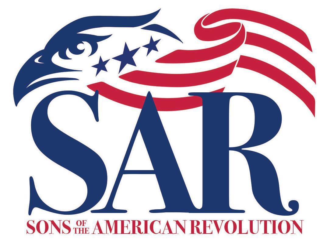Sons of the American Revolution logo featuring a stylized blue eagle head, red-and-white flag stripes, three blue stars, and large blue “SAR” lettering above the words “Sons of the American Revolution.”