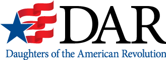 Daughters of the American Revolution logo featuring a blue star with red waving stripes above the words “Daughters of the American Revolution.”