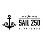 Sail 250 New Orleans logo featuring a stylized tall ship in blue, red, and gold with the text “Sail 250 New Orleans” beneath it.