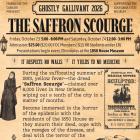 A promotional graphic for "Ghostly Gallivant 2026: The Saffron Scourge," an event presented by the Friends of the Cabildo to support the Louisiana State Museum. The image has a vintage, distressed newspaper style on a yellowed-paper background.  The main text reads:  Event: The Saffron Scourge  Dates: Friday, October 23 (5:00-8:00 PM) and Saturday, October 24 (12:00-3:00 PM)  Location: Presentations begin every 20 minutes at the 1850 House Museum.  Admission: $25.00 ($20.00 FOC Members | $15.00 Students und