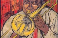  Jim Robinson playing trombone. 1969. Oil on canvas. Louisiana State Museum 1978.118(E).0244.