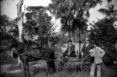 Three Men (P. Theaux, A.L. Hocsell, and F.E. Derr), Lake Charles.  George François Mugnier, November 3, 1895. Collodion on glass plate, 8 x 10 inches. Louisiana State Museum 09813.0005.
