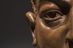 Detail of the bust of Renato Beluche by Jose M. Ulloa, plaster and paint, 1951. Louisiana State Museum T0001.1971. (Photograph by Mark J. Sindler)