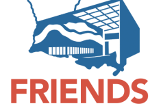 Logo for Friends of the Capitol Park Museum featuring a blue outline of the state of Louisiana overlaid with a stylized museum building and landscape. The word “FRIENDS” appears in bold red letters above the text “of the Capitol Park Museum,” with the tagline “Empowering Community, Preserving History” below.