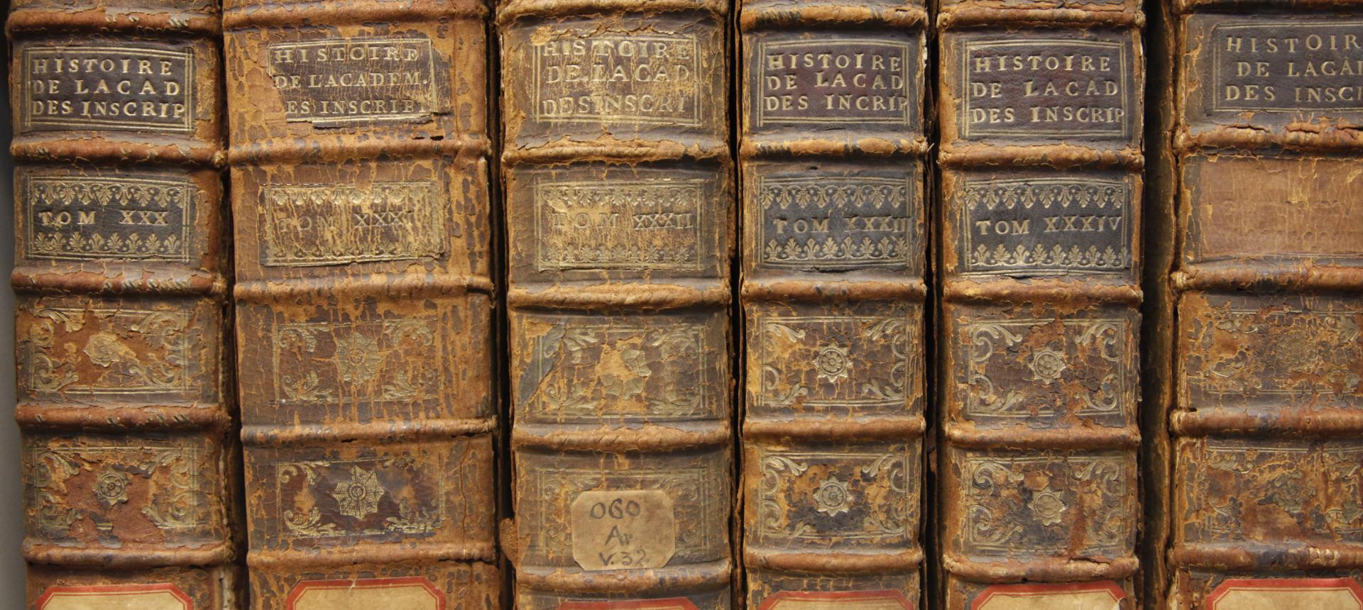 very old leather bound books in the Louisiana Historical Center 