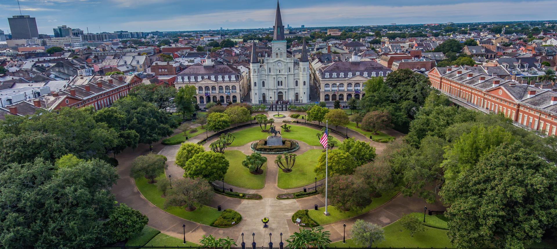 Jackson Square in the French Quarter of the New Orleans, home to three Louisiana State Museums and the Lower Pontalba.