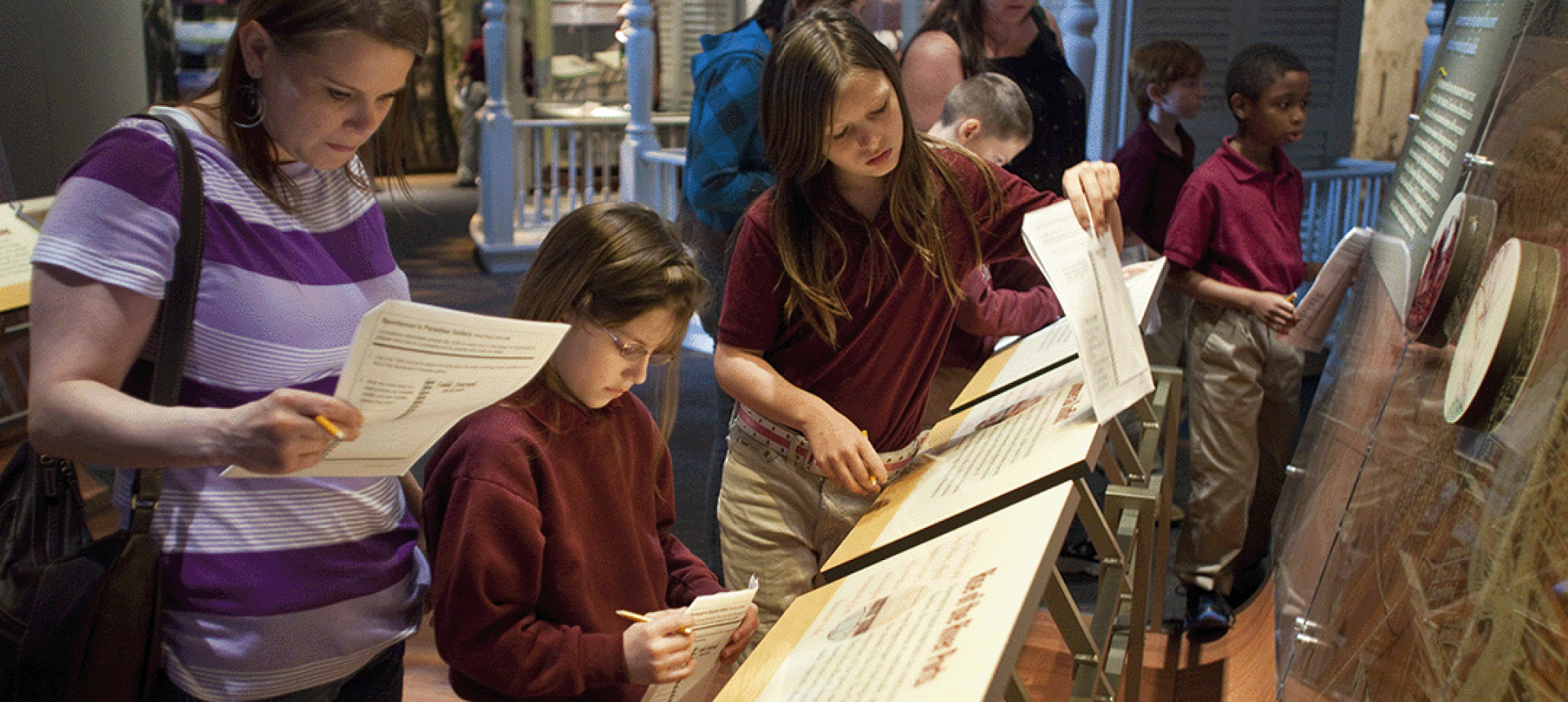 chaperoned group of school children explore a history exhibition (photo by Mark J. Sindler/Louisiana State Museum)