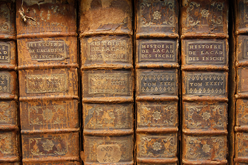 very old leather bound books in the Louisiana Historical Center 