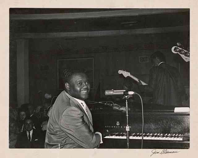 Antoine "Fats" Domino. Photograph by Jim Goldman. New Orleans Jazz Club Collection. 1978.118(B).07388 Antoine "Fats" Domino. Photograph by Jim Goldman. New Orleans Jazz Club Collection. 1978.118(B).07388