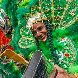 Resa “Cinnamon Black” Bazile, Second Queen of the Spirit of Fi Yi Yi and the Mandingo Warriors. Photograph by Vincent Simmons.